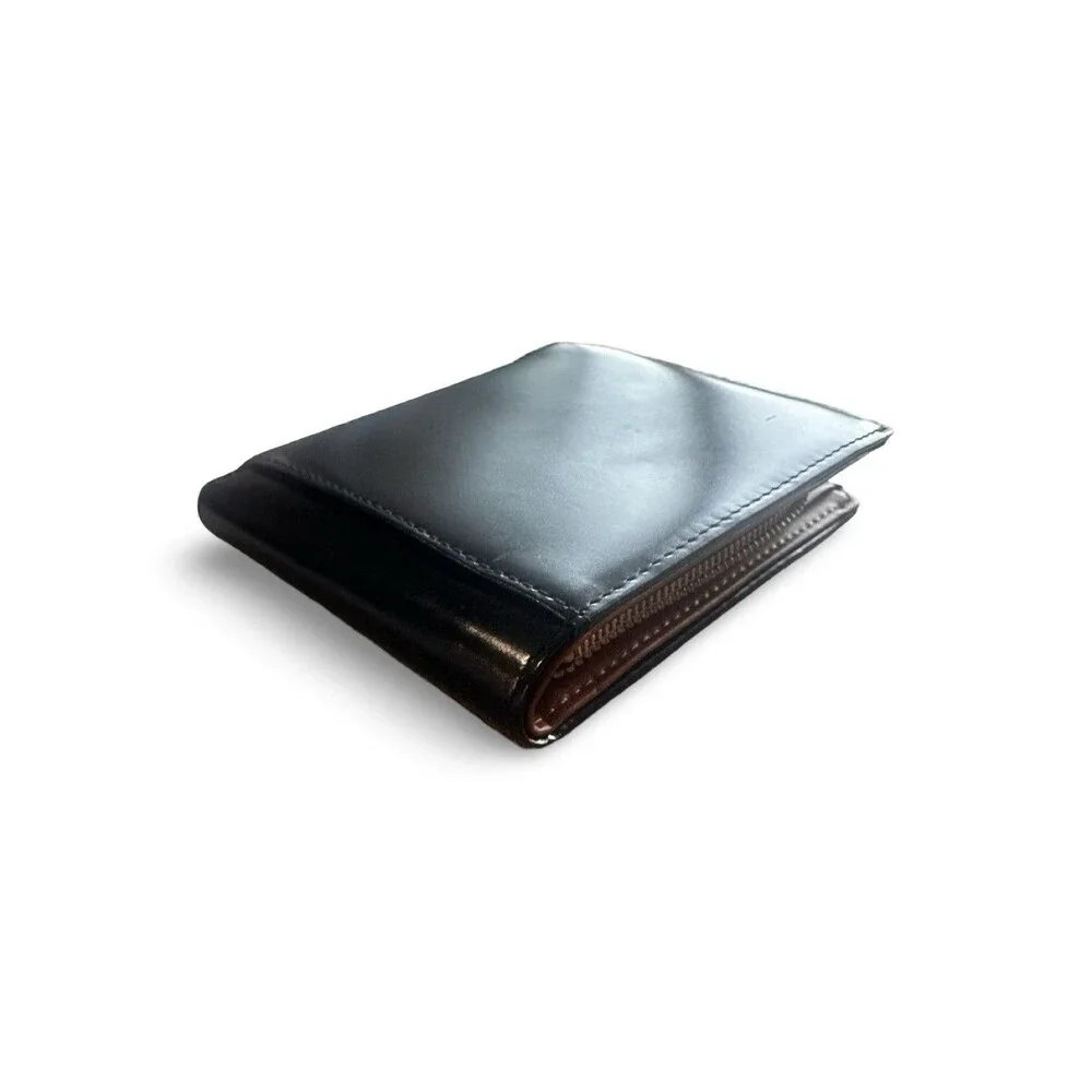 GLEVIO Men's Bifold Leather Wallet - Black Patent Leather Finish - Japan Craft